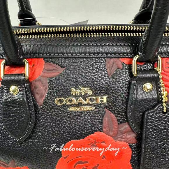 Coach Rowan Large Satchel Bag With Floral Print In Leather/Black/Red CCE27 NWT - Picture 5 of 9